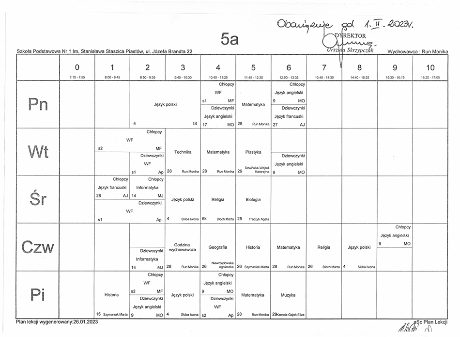 Plan Lekcji 5a Sp 2 1 sp1piastow.pl